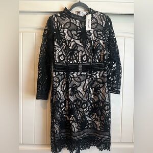 Minuet Petite Black Lace Long Sleeve Dress